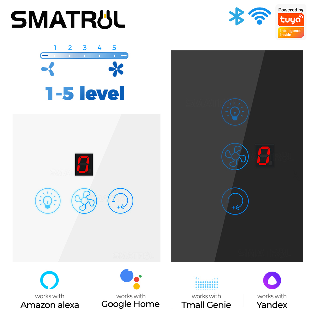 Smart Ceiling Fan Alexa Wifi - EU Us Tuya สมาร์ทสวิทช์ WiFi พัดลมโคมไฟติดเพดานความเร็วผนังหน้าจอโทรศัพท์ไฟฟ้า