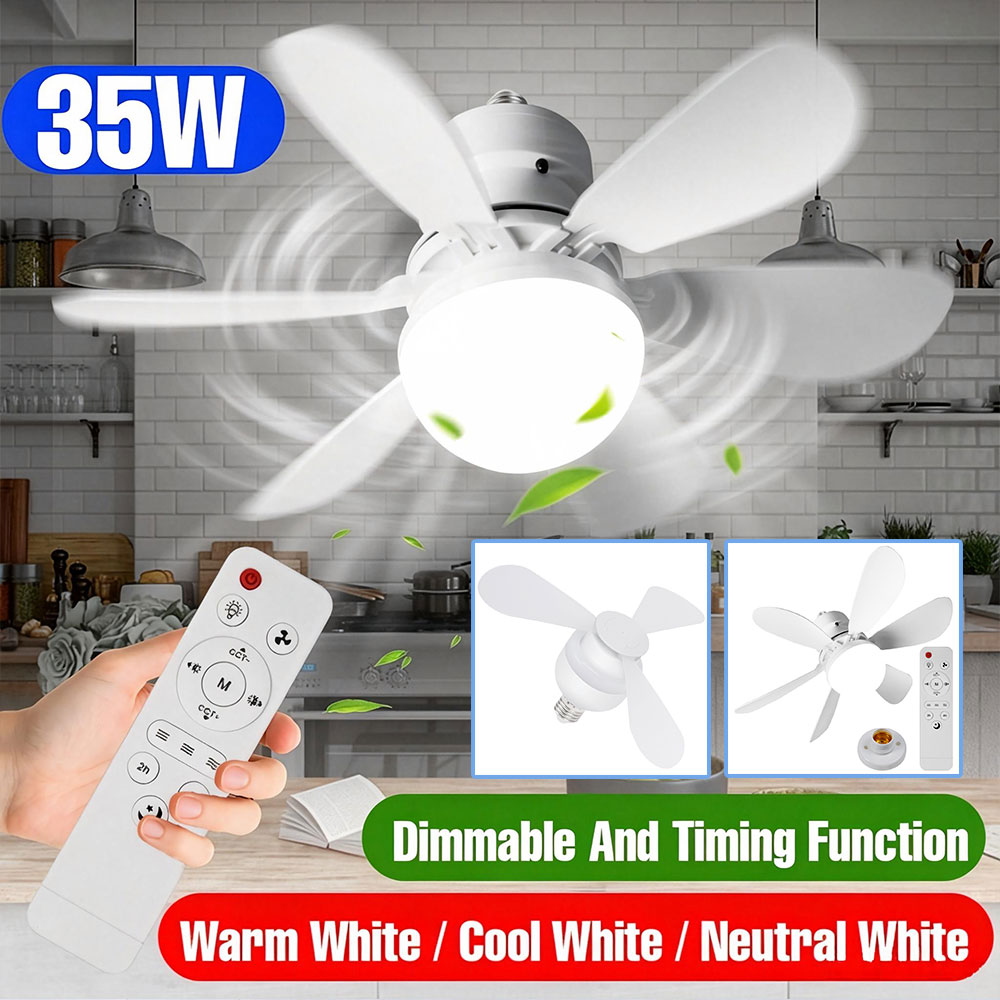 Ceiling Fan Led 3 Blade Modern - โคมไฟพัดลม LED ขั้ว E27/E26 หลอดไฟพัดลมเพดาน 3/6