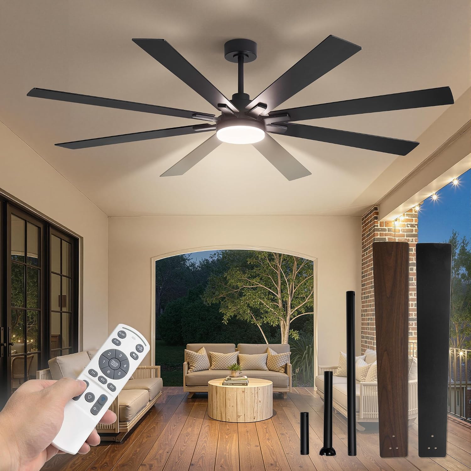 Ceiling Fan Outdoor Damp Rated - พัดลมเพดานขนาด 72 นิ้ว พร้อมไฟและรีโมท มอเตอร์ DC