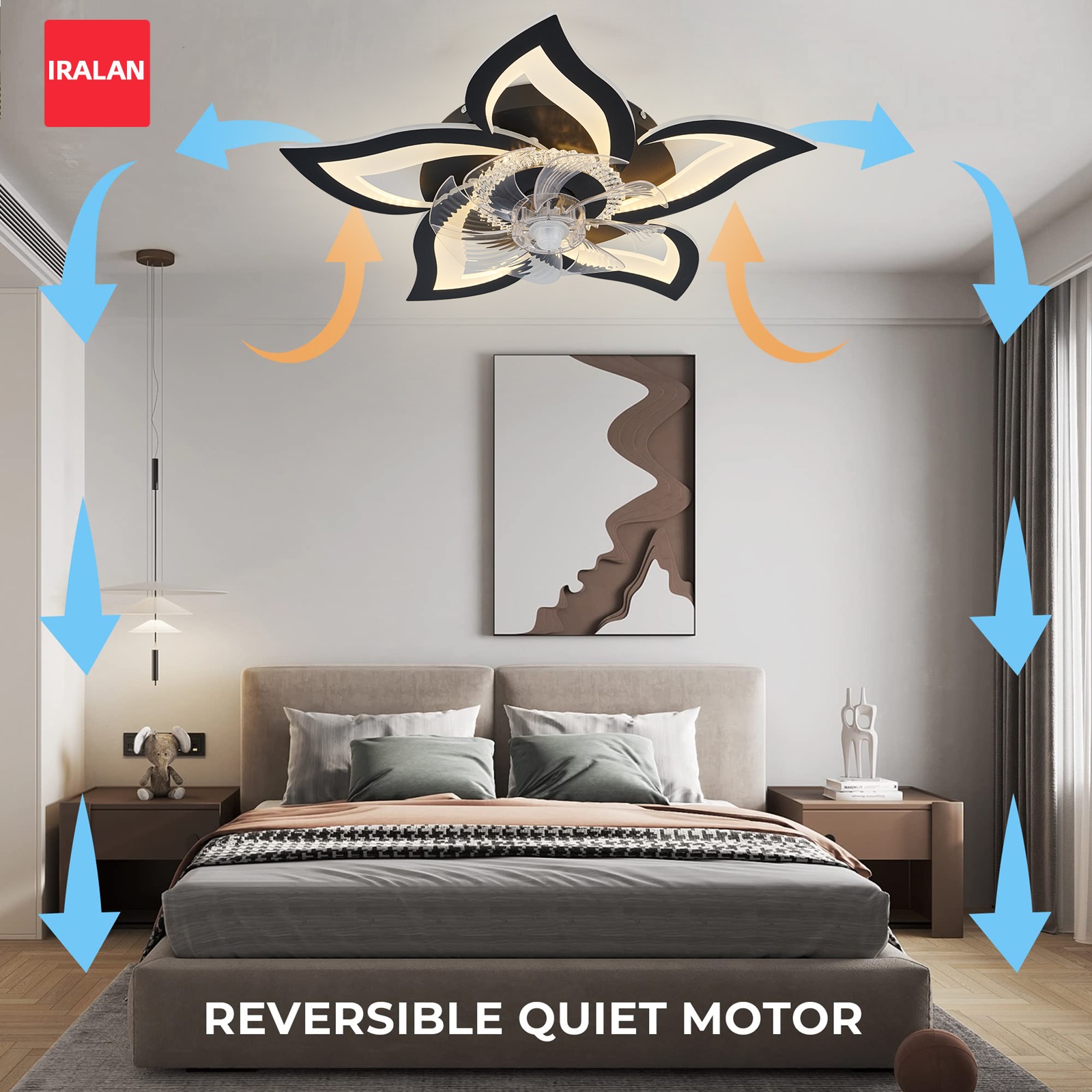 Ceiling Fan With Remote Control Reversible - พัดลมเพดาน LED ลายดอกบัว พร้อมรีโมทคอนโทรลอัจฉริยะ พัดลมเพดานสไตล์นอร์ดิกสุดโรแมนติกสำหรับห้องนอน ห้องนั่งเล่น