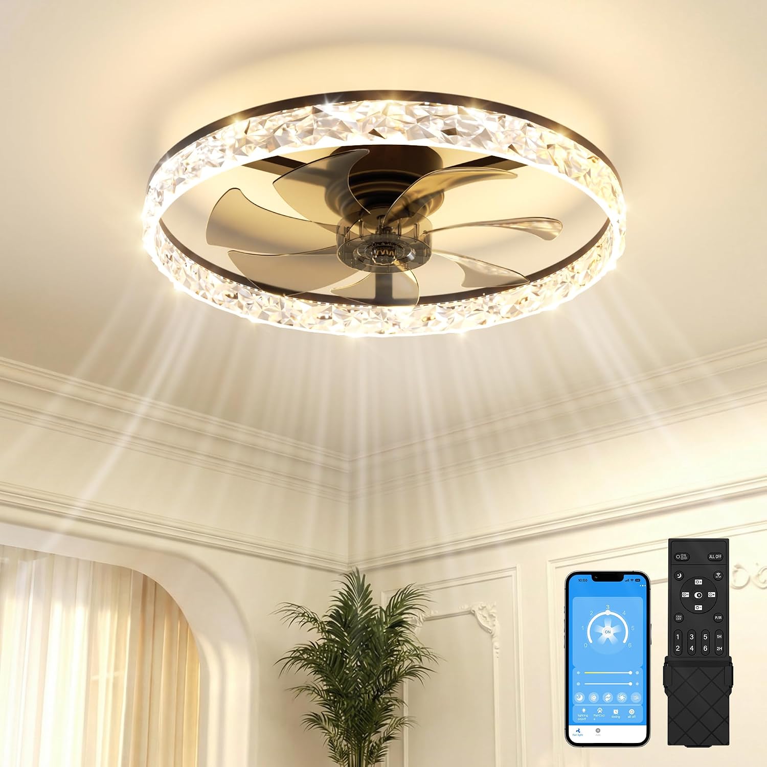 Ceiling Fan Low Profile Flush Mount - พัดลมเพดานดีไซน์ทันสมัย ขนาด 24 นิ้ว แบบติดตั้งเรียบ ไม่ต้องประกอบ