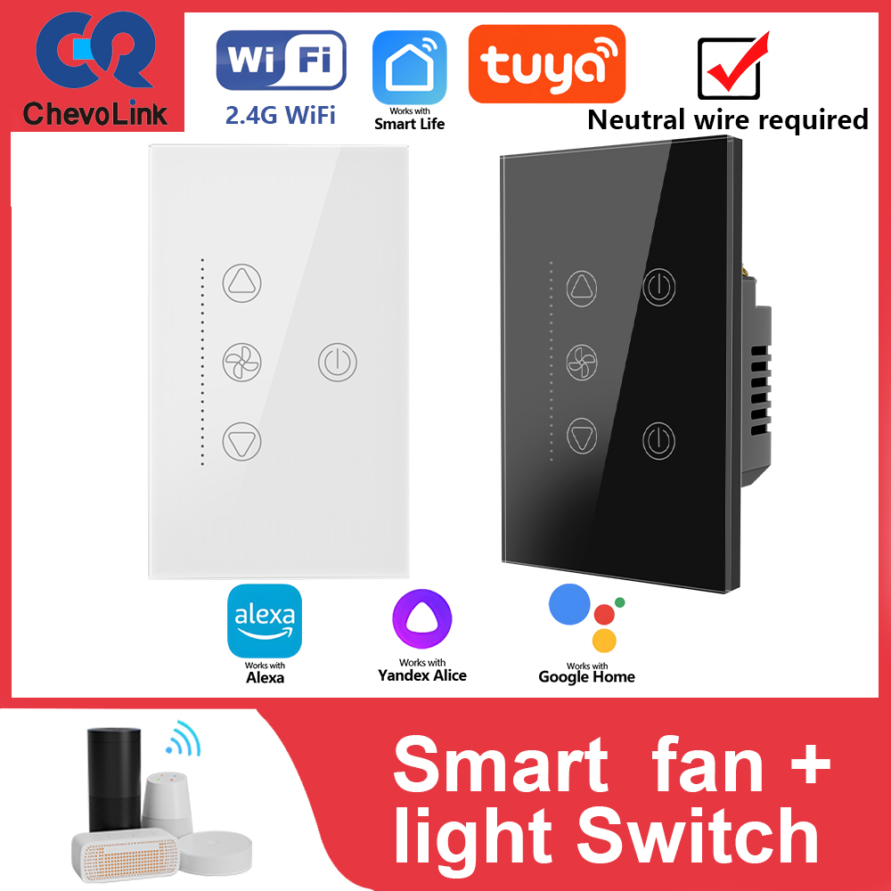 Smart Ceiling Fan Alexa Wifi - พัดลมอัจฉริยะ WiFi มาตรฐานอเมริกัน พร้อมไฟในตัว 2-in-1 แผงกระจกควบคุมแบบสัมผัส