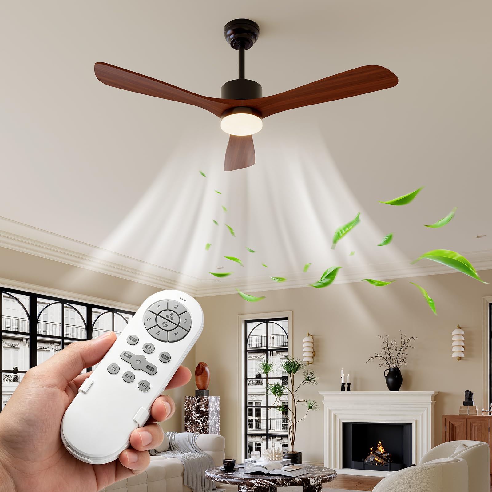 Ceiling Fan Led 3 Blade Modern - พัดลมเพดานพร้อมไฟและรีโมท ปรับความเร็วได้ 6 ระดับ มอเตอร์ DC
