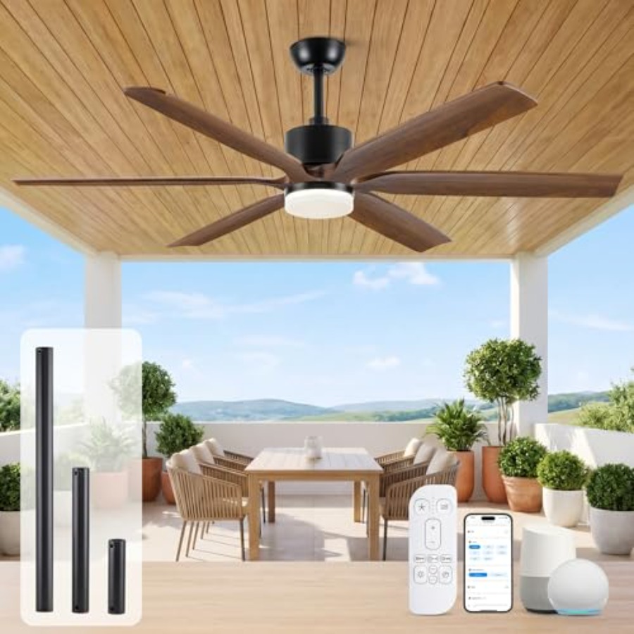 Ceiling Fan Outdoor Damp Rated - พัดลมเพดานสำหรับกลางแจ้ง สำหรับลานบ้านและห้องขนาดใหญ่: ขนาด 72 นิ้ว, ทนทานต่อความชื้น,