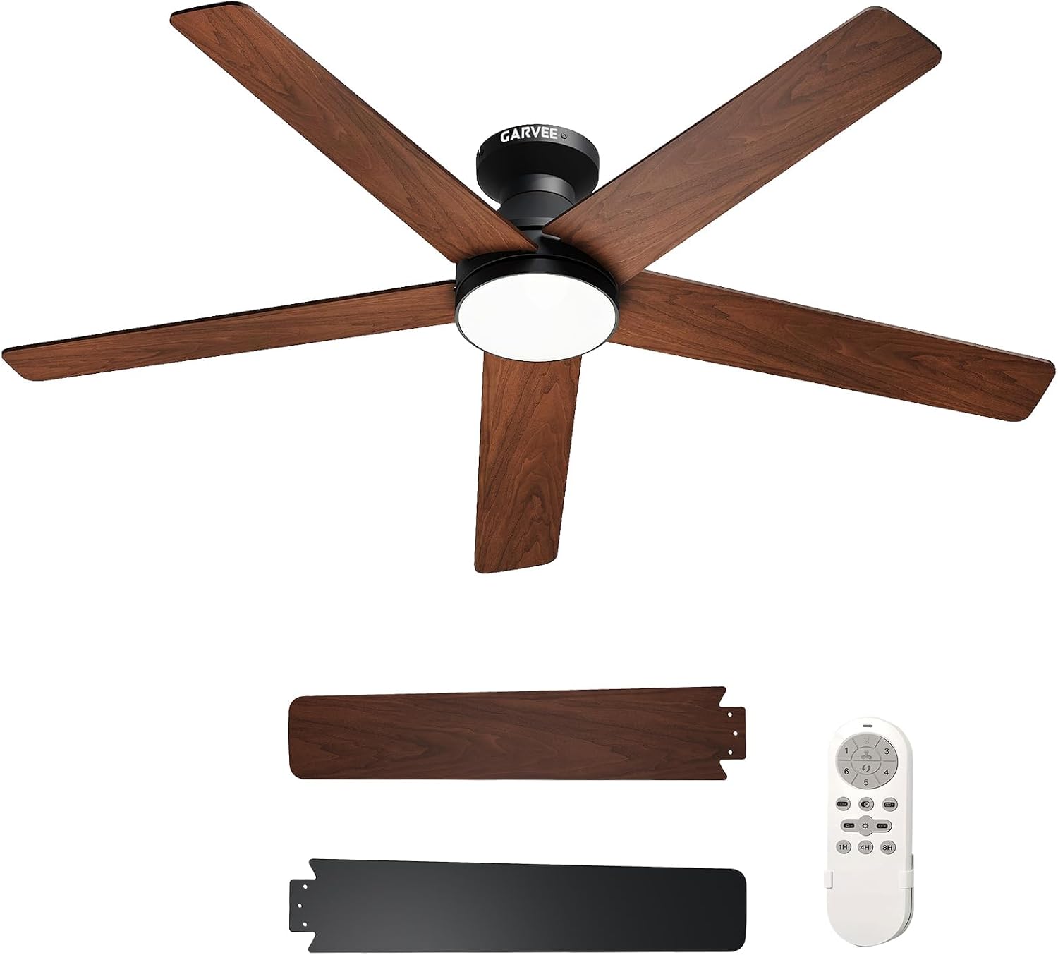 Ceiling Fan Low Profile Flush Mount - พัดลมเพดานแบบต่ำขนาด 42/52 นิ้ว พร้อมไฟและใบพัดไม้ สำหรับใช้ภายใน/ภายนอกอาคาร |