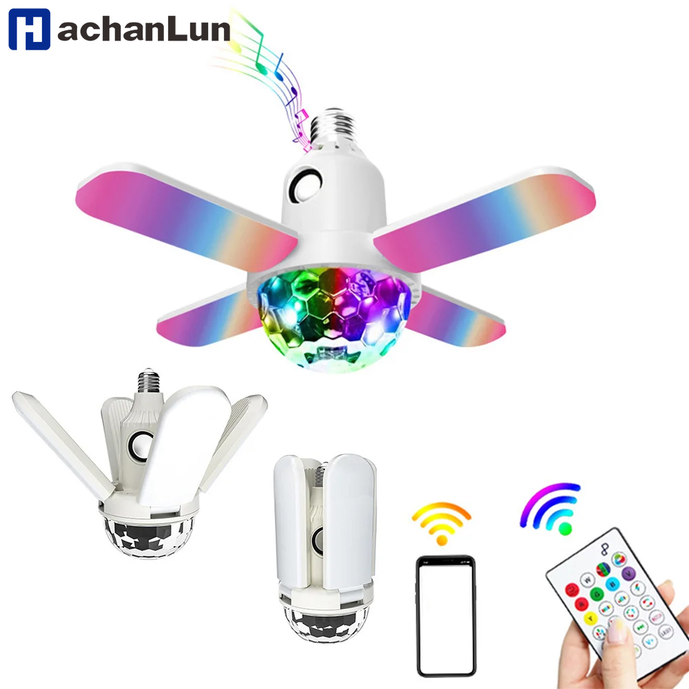 Ceiling Fan With Remote Control Reversible - E27 หลอดไฟ LED พัดลมใบมีดสี่ใบโคมไฟเพลงลําโพงบลูทูธหลอดไฟ LED แบบพับได้โคมไฟเพดานพร้อมรีโมทคอนโทรล