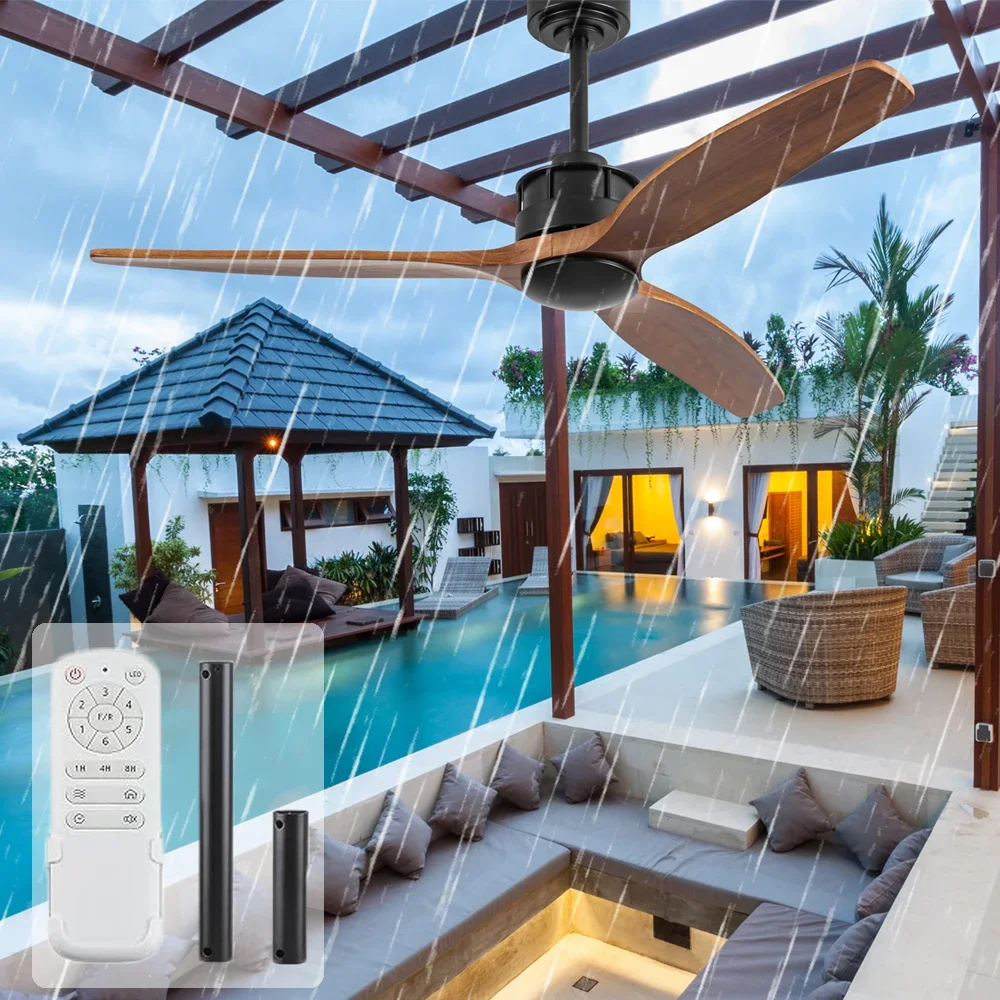 Ceiling Fan Outdoor Damp Rated - พัดลมเพดานกลางแจ้งมีสไตล์พร้อมใบพัดไม้-อับชื้นกันน้ำกันรังสียูวี