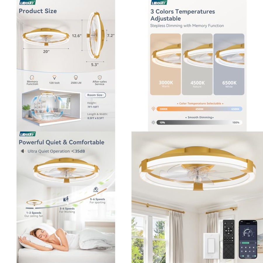 พัดลมเพดานพร้อมไฟ, พัดลมเพดานแ - Ceiling Fan Low Profile Flush Mount บทวิจารณ์และราคา