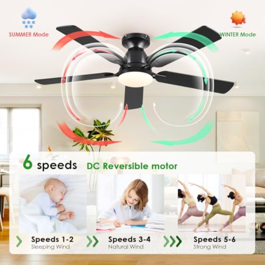 พัดลมเพดานพร้อมไฟ 52 นิ้ว พัดล - Ceiling Fan Low Profile Flush Mount บทวิจารณ์และราคา