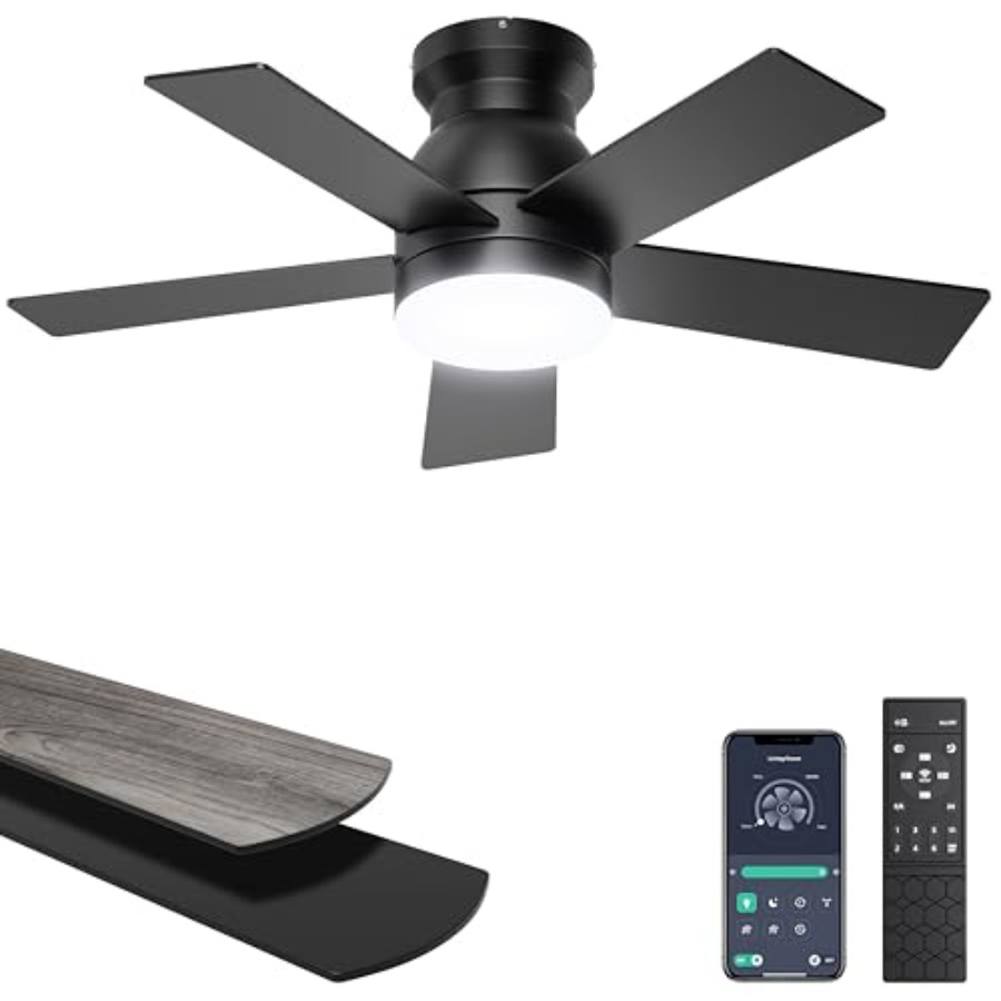 พัดลมเพดานพร้อมไฟ, พัดลมเพดานแ - Ceiling Fan Low Profile Flush Mount บทวิจารณ์และราคา