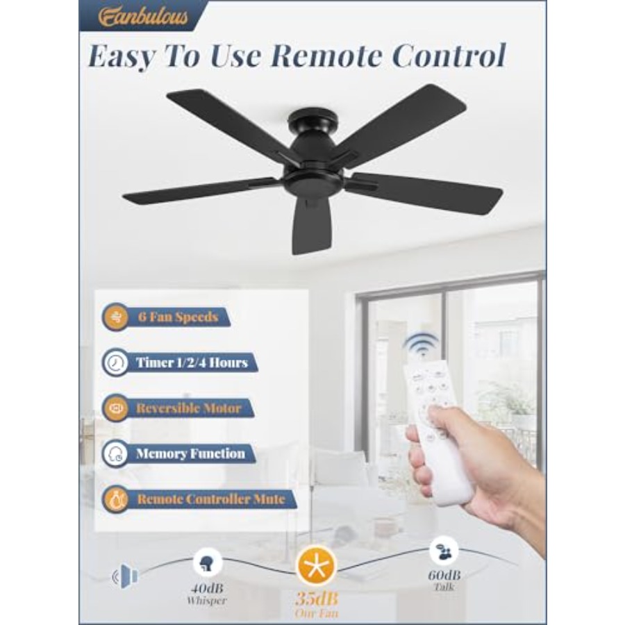 พัดลมเพดานแบบฝังไม่มีไฟ พร้อมร - Ceiling Fan Low Profile Flush Mount บทวิจารณ์และราคา