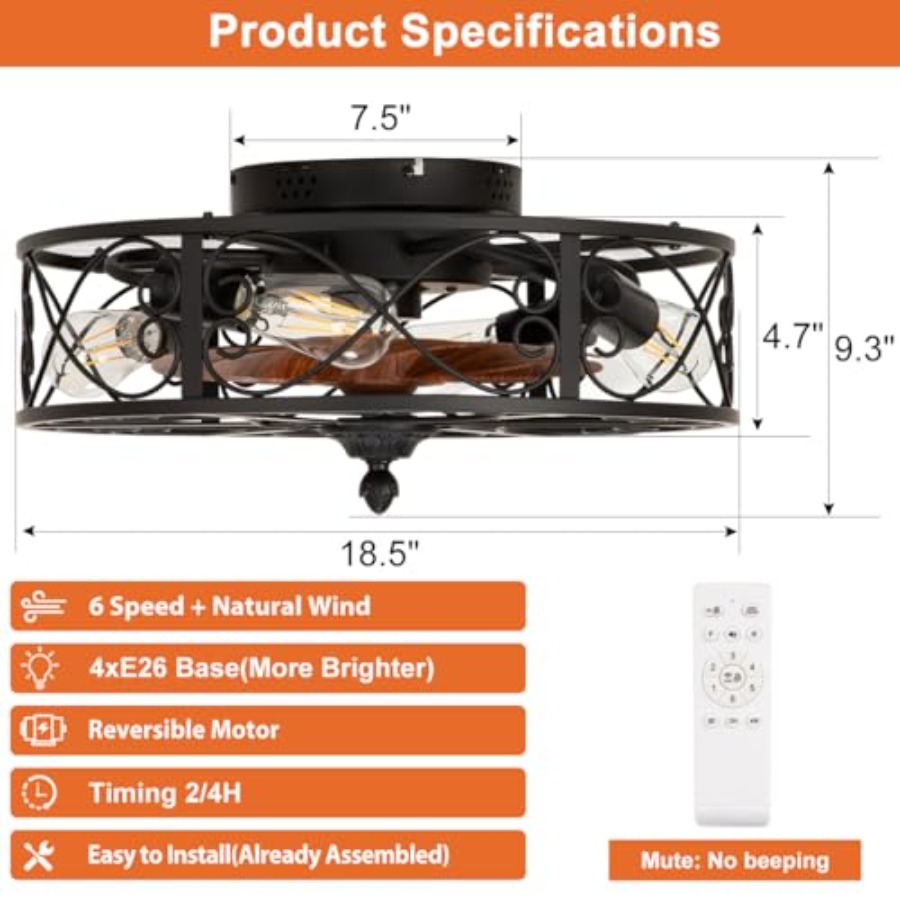 พัดลมเพดานแบบติดตั้งในกรอบพร้อ - Ceiling Fan Low Profile Flush Mount บทวิจารณ์และราคา
