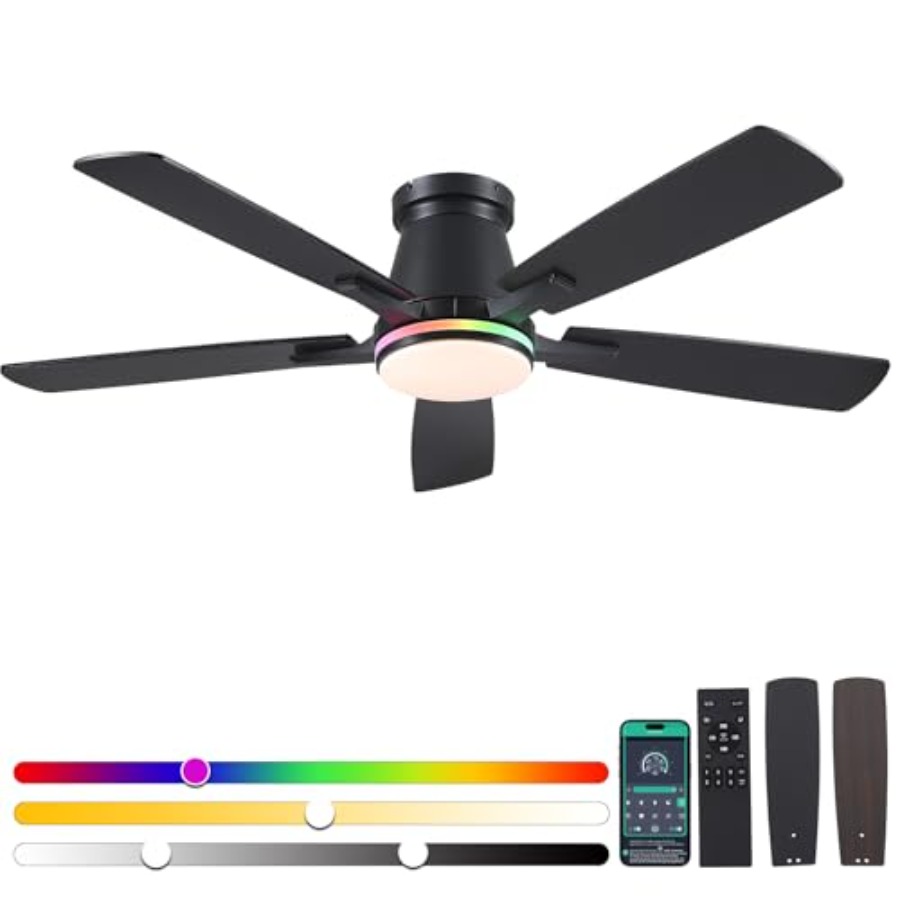 พัดลมเพดานขนาด 52 นิ้ว พร้อมไฟ - Ceiling Fan Low Profile Flush Mount บทวิจารณ์และราคา