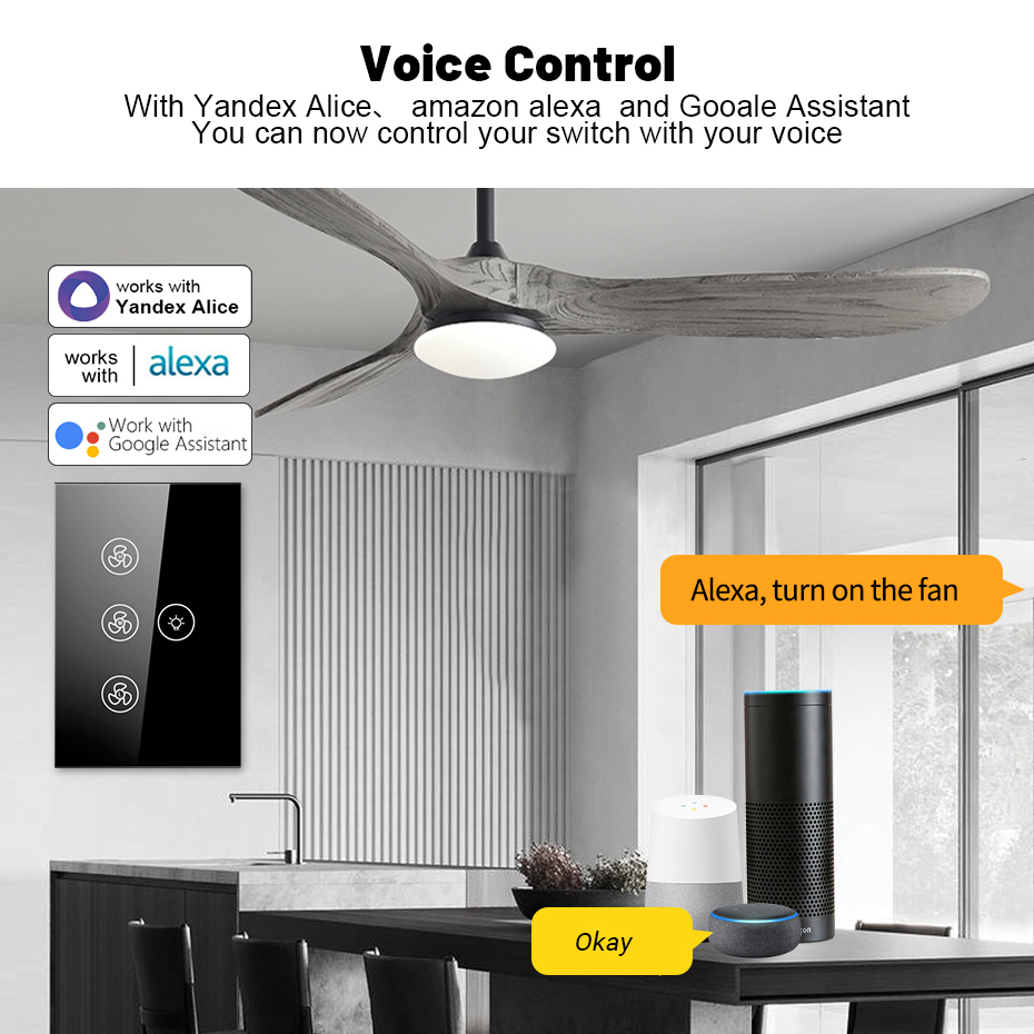 สมาร์ท Wifi พัดลมสวิทช์ไฟ,US/A - Smart Ceiling Fan Alexa Wifi บทวิจารณ์และราคา