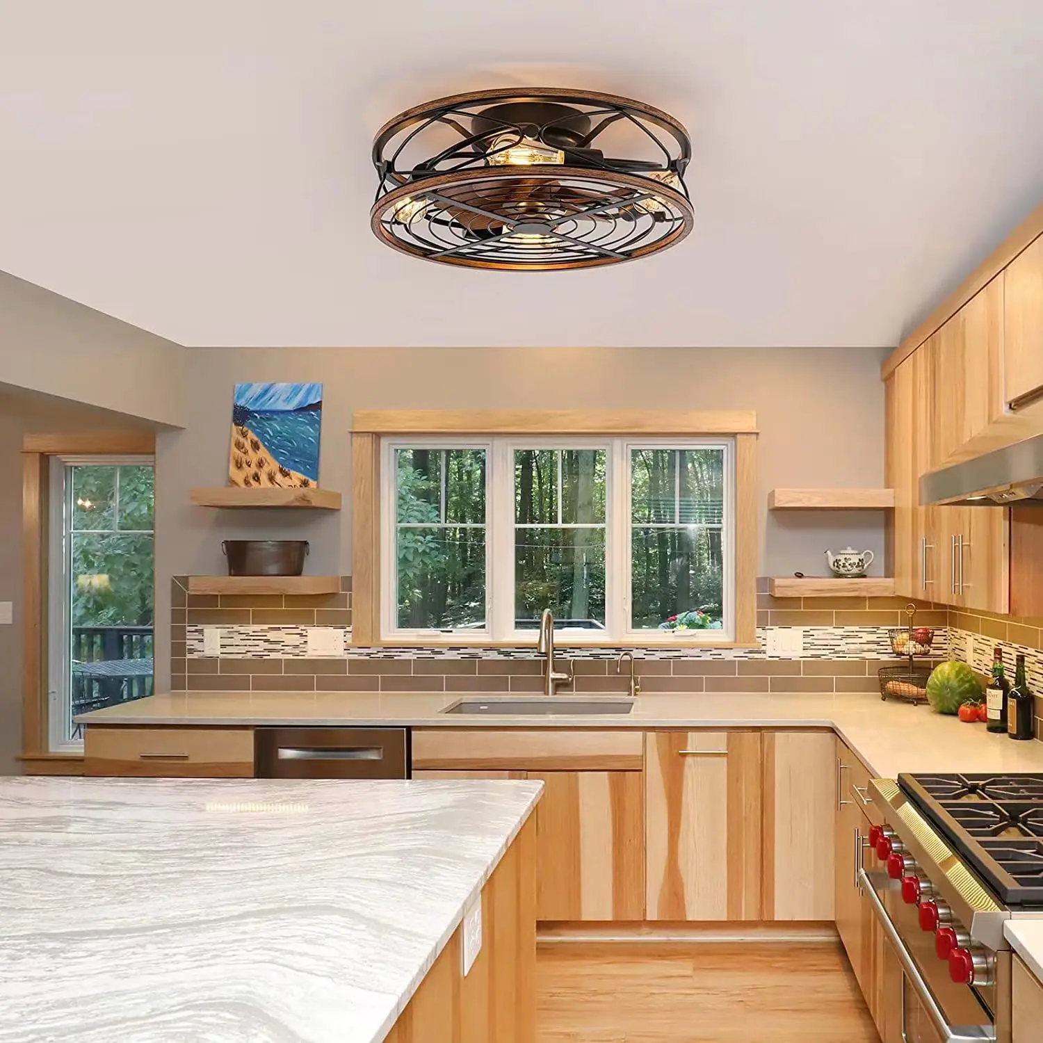 พัดลมเพดานแบบกรงรายละเอียดต่ํา - Ceiling Fan Low Profile Flush Mount บทวิจารณ์และราคา