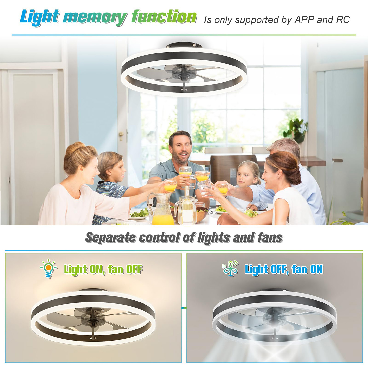 พัดลมเพดานสไตล์โมเดิร์น (พร้อม - Ceiling Fan With Remote Control Reversible บทวิจารณ์และราคา