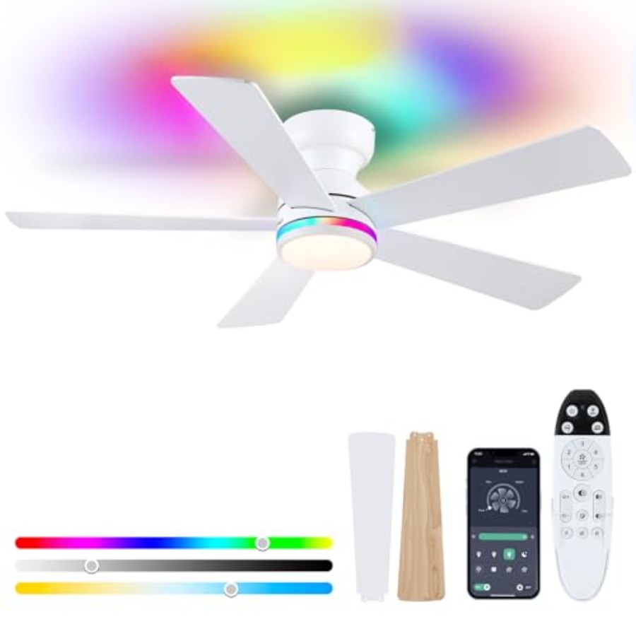 พัดลมเพดาน RGB สีขาวพร้อมไฟสำห - Ceiling Fan Low Profile Flush Mount บทวิจารณ์และราคา
