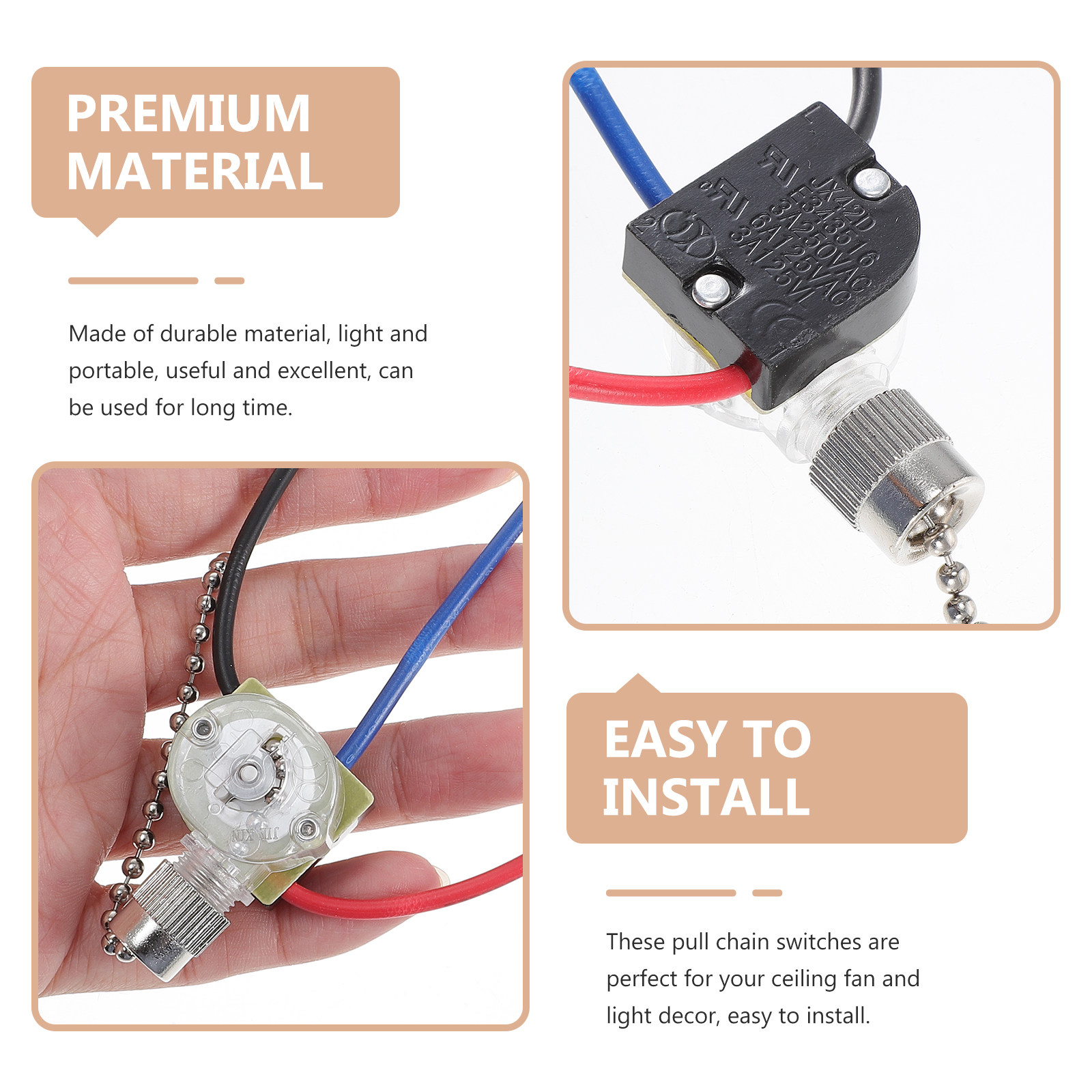 2 ชิ้น สวิตช์โซ่ดึงพัดลมเพดาน  - Ceiling Fan Pull Chain Switch บทวิจารณ์และราคา