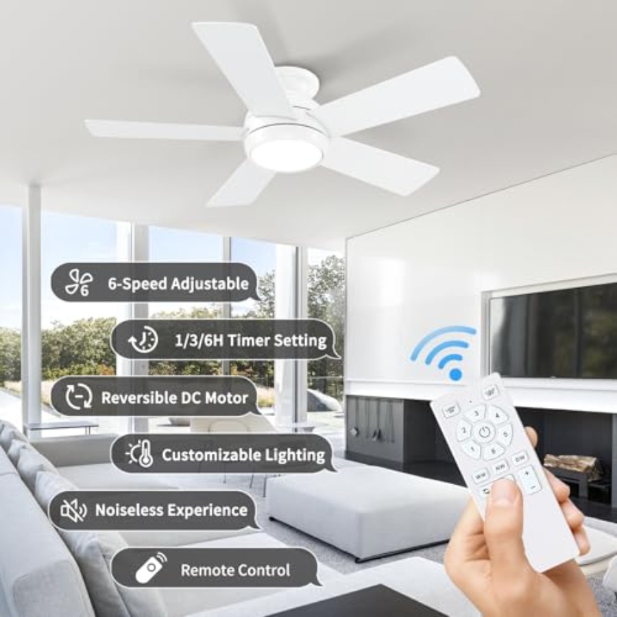 พัดลมเพดานพร้อมไฟและรีโมท, พัด - Ceiling Fan Low Profile Flush Mount บทวิจารณ์และราคา