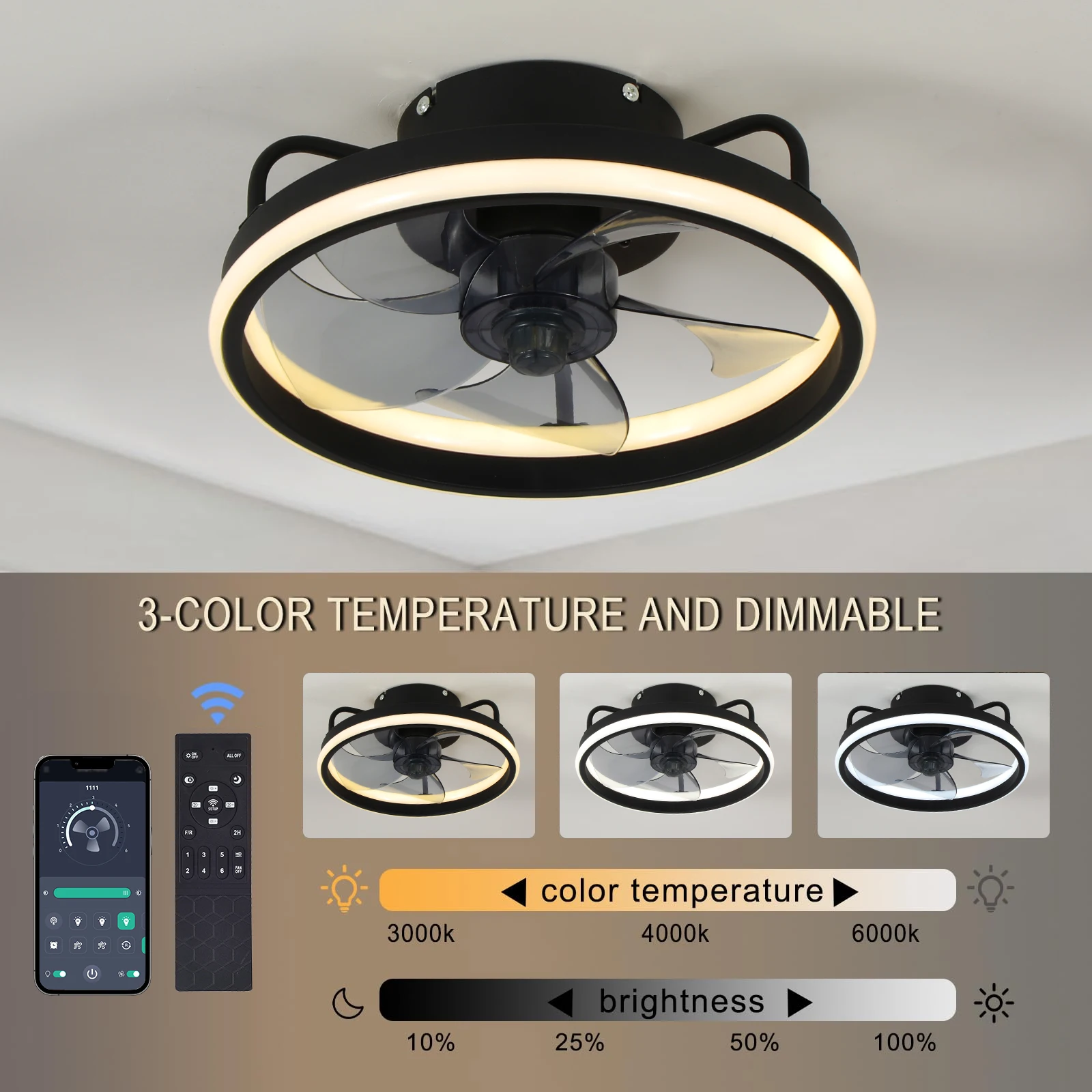 โมเดิร์นไฟ LED เพดานพัดลมรีโมท - Ceiling Fan With Remote Control Reversible บทวิจารณ์และราคา
