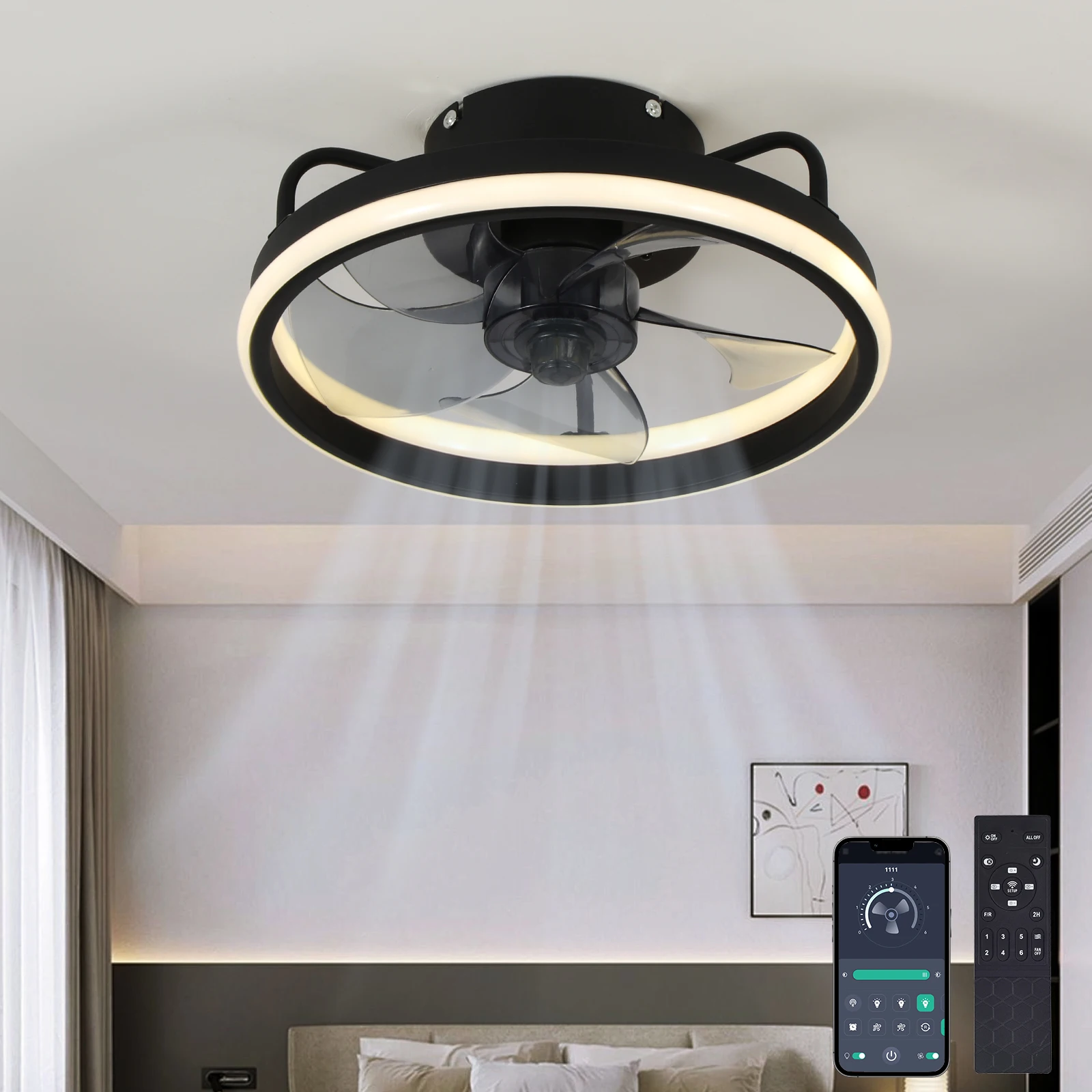 โมเดิร์นไฟ LED เพดานพัดลมรีโมท - Ceiling Fan With Remote Control Reversible บทวิจารณ์และราคา