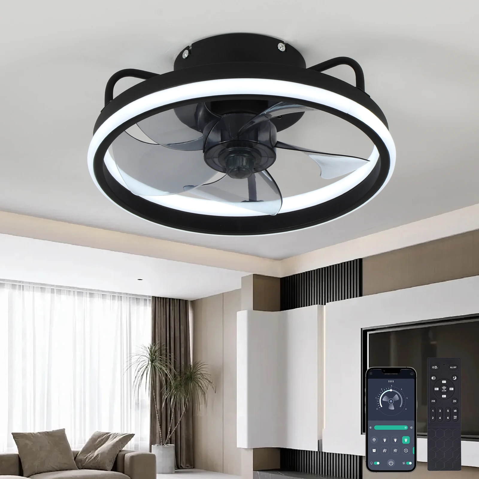 โมเดิร์นไฟ LED เพดานพัดลมรีโมท - Ceiling Fan With Remote Control Reversible บทวิจารณ์และราคา