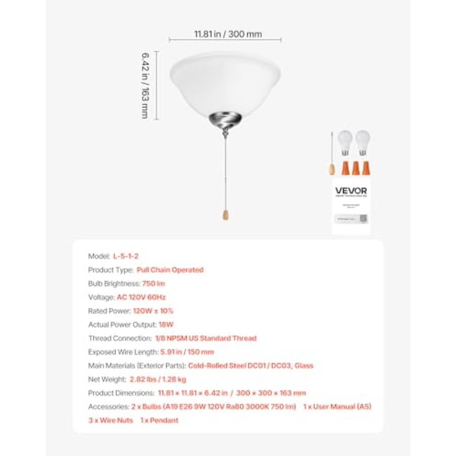 ชุดไฟพัดลมเพดาน 750lm 3000K รู - Ceiling Fan Light Kit Replacement บทวิจารณ์และราคา