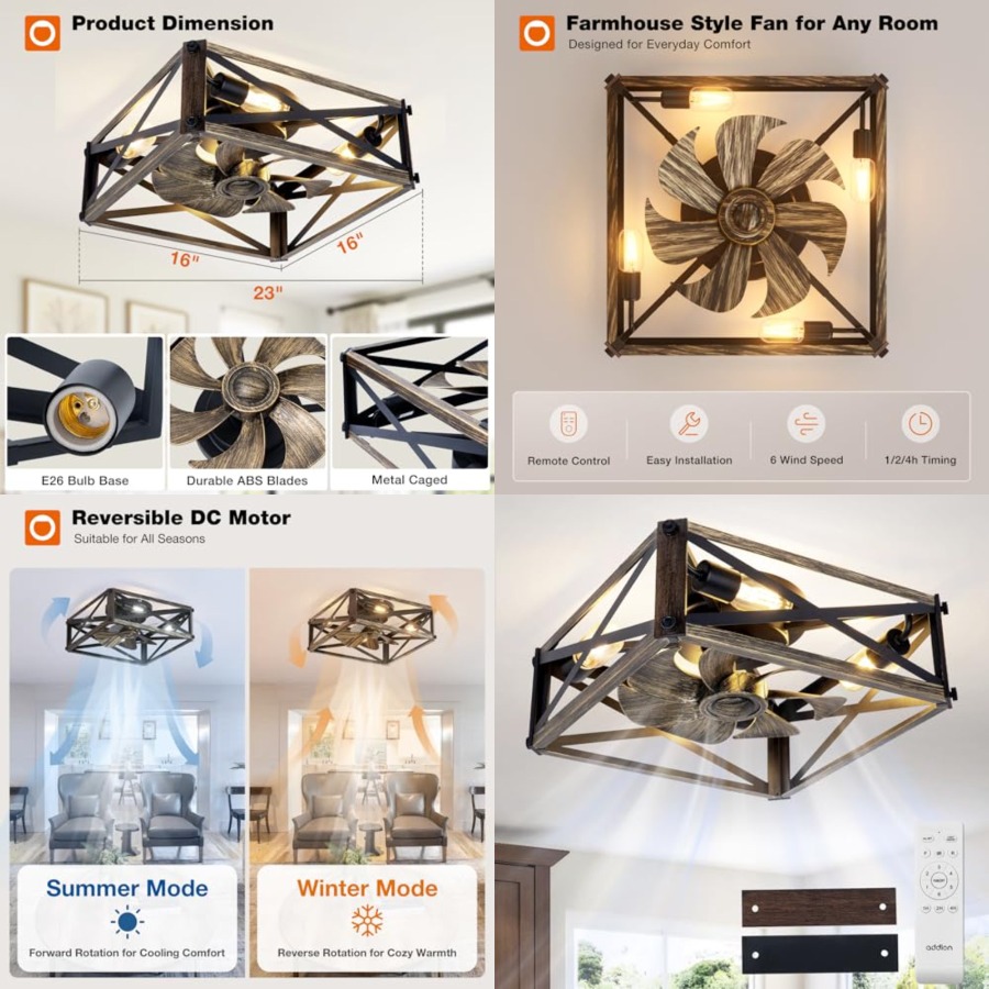 พัดลมเพดานทรงเตี้ยแบบติดตั้งใน - Ceiling Fan Low Profile Flush Mount บทวิจารณ์และราคา