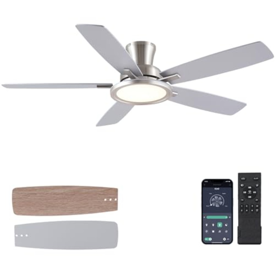 พัดลมเพดานขนาด 52 นิ้ว พร้อมไฟ - Ceiling Fan Low Profile Flush Mount บทวิจารณ์และราคา