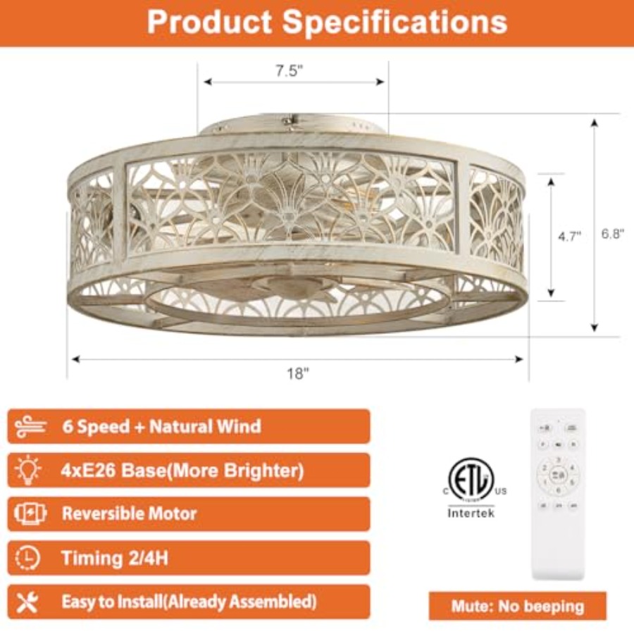 พัดลมเพดานแบบมีกรอบขนาด 18 นิ้ - Ceiling Fan Low Profile Flush Mount บทวิจารณ์และราคา