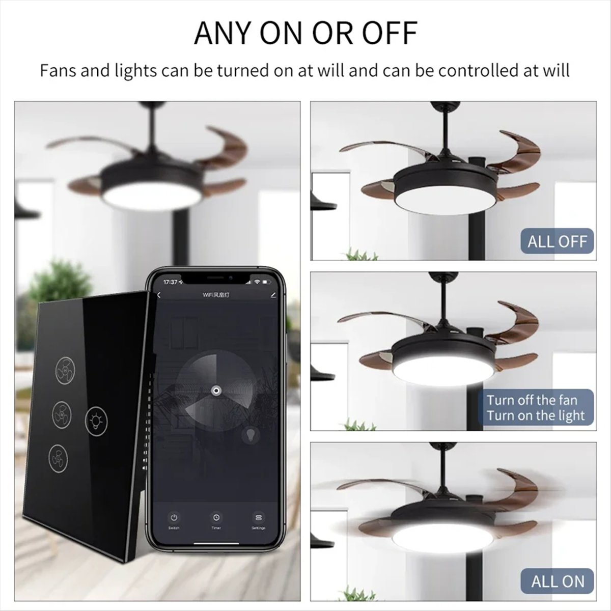 【ใหม่!】 สวิตช์ไฟพัดลมเพดานอัจฉ - Smart Ceiling Fan Alexa Wifi บทวิจารณ์และราคา