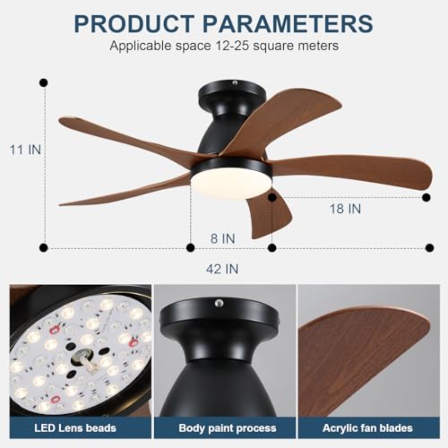 พัดลมเพดานขนาด 42 นิ้ว แบบติดต - Ceiling Fan Low Profile Flush Mount บทวิจารณ์และราคา