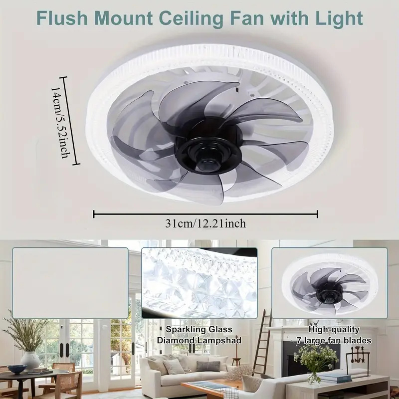 พัดลมเพดานพร้อมไฟ, ไฟพัดลมซ็อก - Ceiling Fan Low Profile Flush Mount บทวิจารณ์และราคา
