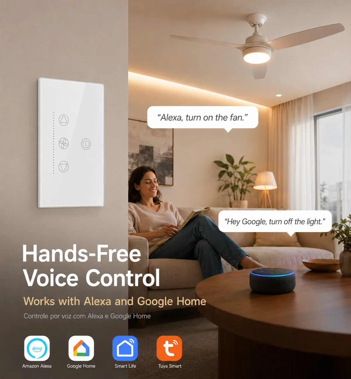 สวิตช์ไฟพัดลมอัจฉริยะ Tuya WiF - Smart Ceiling Fan Alexa Wifi บทวิจารณ์และราคา