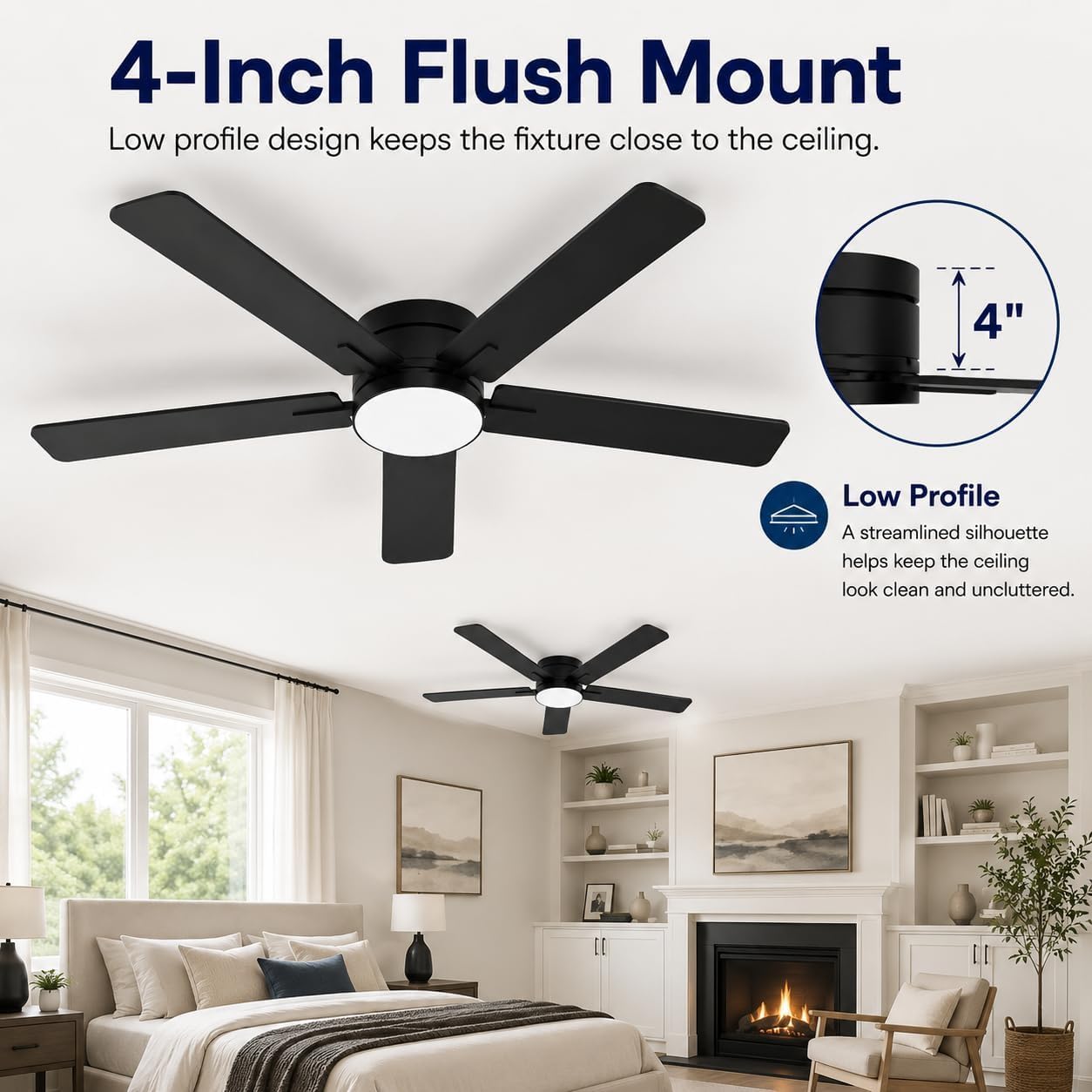 พัดลมเพดานขนาด 52 นิ้ว ดีไซน์บ - Ceiling Fan Low Profile Flush Mount บทวิจารณ์และราคา