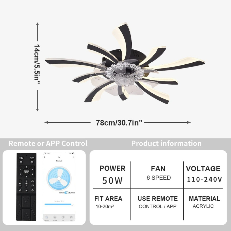 โคมไฟพัดลมเพดานห้องนั่งเล่น ห้ - Ceiling Fan With Remote Control Reversible บทวิจารณ์และราคา